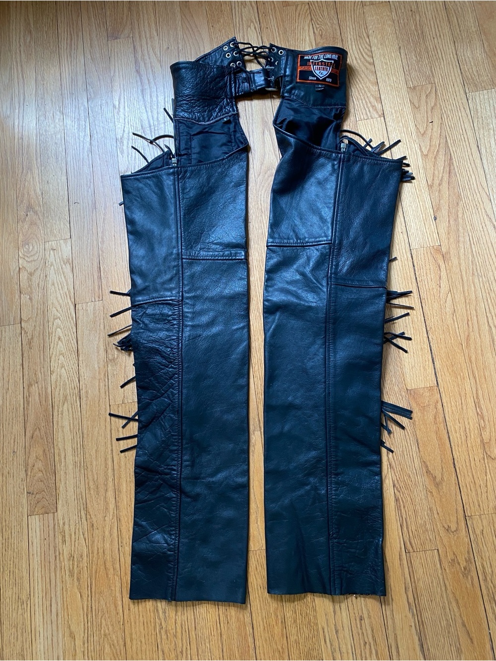 Ladies Black Leather Fringe Chaps - Motorcycle Style